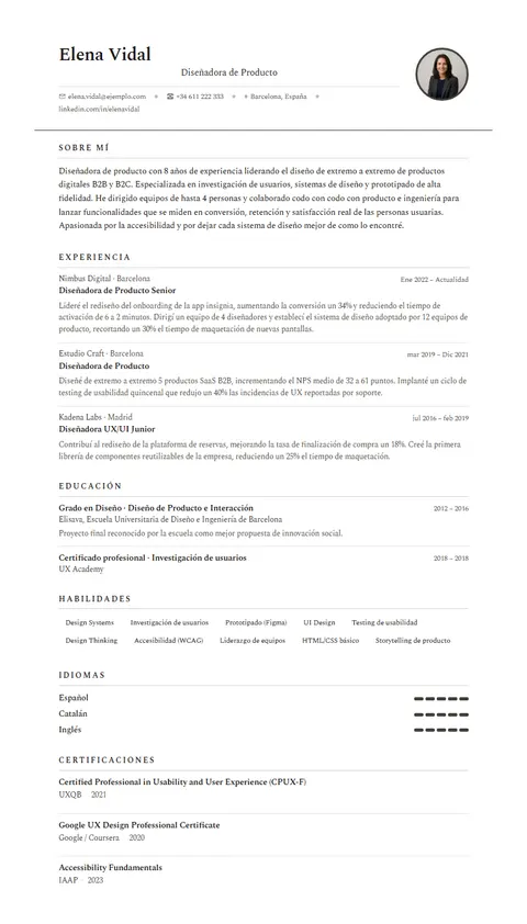 Plantilla de CV Académico Pro ✦ en Suprelis, con un currículum de ejemplo completo