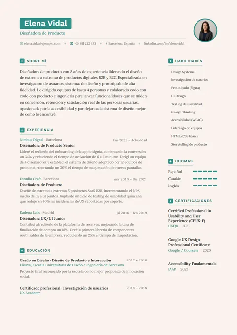 Plantilla de CV Cívico Pro ✦ en Suprelis, con un currículum de ejemplo completo